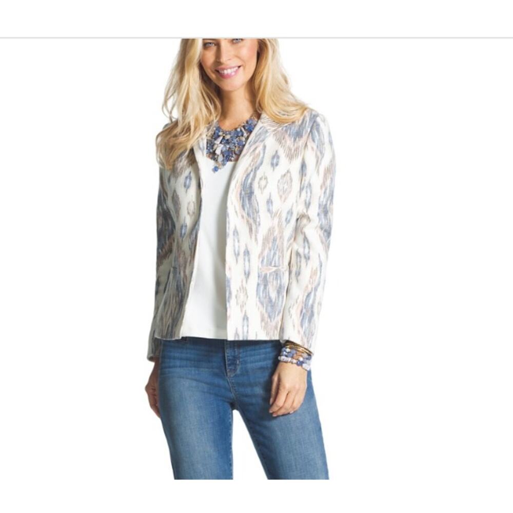 Chicos Jacket Womens Size 0 US S 4 Spring Ikat Sher Blazer Woven Lined Career